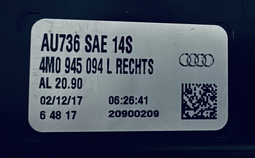 17 18 19 AUDI Q7 RIGHT REAR TAIL LAMP PART # 4M0 945 094 L - Picture 5 of 5