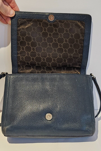 OROTON Navy Pebbled Leather Crossbody Bag Multiple Sections - Picture 7 of 15