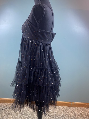 Damen-Minikleid Größe 2 schwarz Rüschen Chiffon verstellbare Träger Sterne Mond - Bild 6 von 8