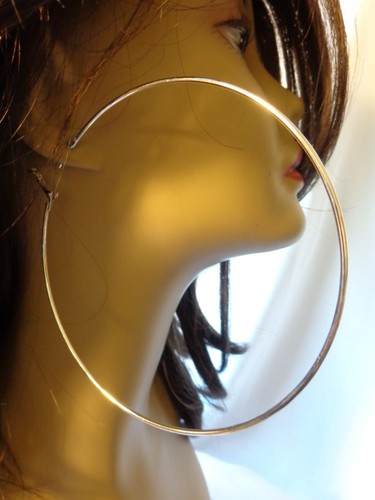 PENDIENTES GRANDES DE ARO DE 4 PULGADAS TONO PLATEADO AROS DELGADOS SIMPLES - Imagen 3 de 5