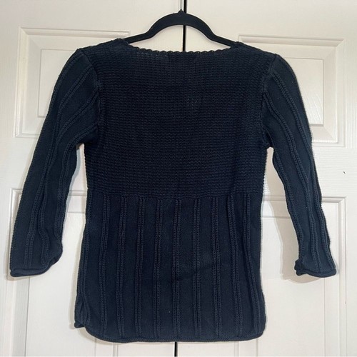Vintage Cherokee Sweater Size Small Navy or Faded Black 3/4 Sleeve Knit Cotton - Picture 3 of 6