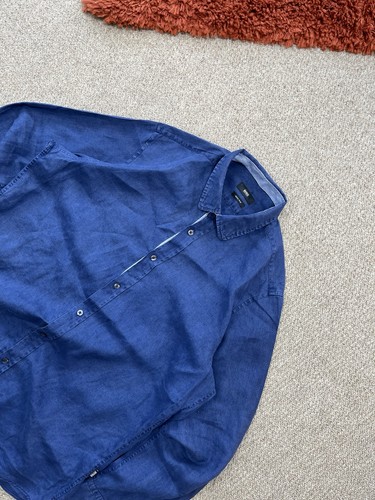 Hugo Boss Linen Shirt Mens Size Large Blue Regular Fit Beach Summer Light Casual - Picture 2 of 9