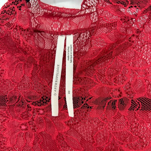 ANTHROPOLOGIE Rot Blumen Spitze Lagenlook Rollkragen Langarm Urlaub Top XS - Bild 9 von 10