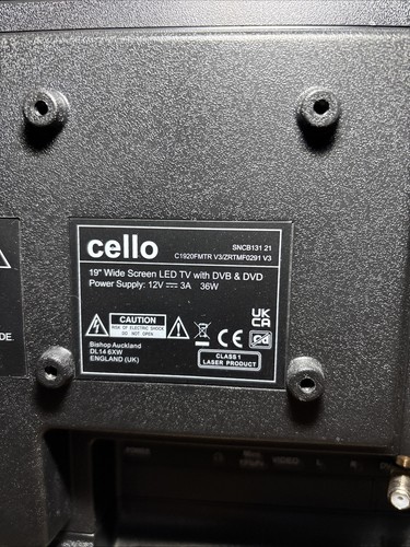 Cello 19” 12 volt widescreen TV/DVD player - Remote / Power cable - Tested - Picture 7 of 9