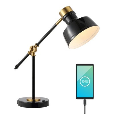 18.5'' Black/Brass Gold Adjustable Cantilever LED Task Lamp with USB Charging ...