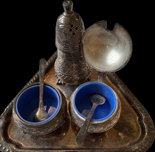 Vintage versilbertes Gewürzset Handarbeit in Indien + Bonusschale Ethno - Bild 4 von 11