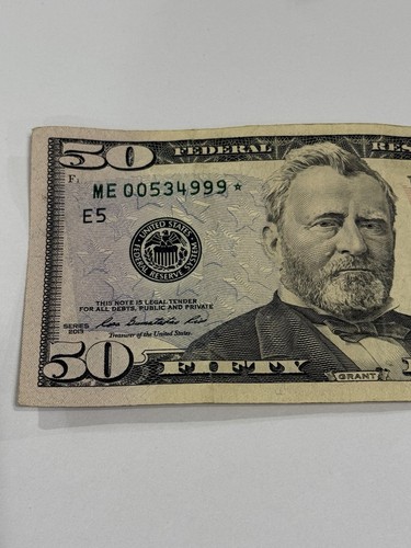 $50 dollar bill *STAR NOTE* Series 2013  Fancy Low S# ME 00534999 * - Picture 2 of 5
