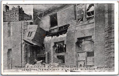 VINTAGE POSTCARD TERRIBLE TRAIN DISASTER AT THE WINDSOR STATION IN MONTREAL 1909
