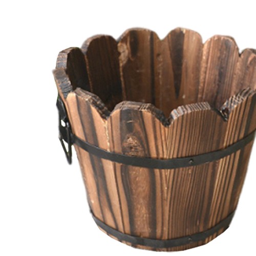 Wood Barrel Planter Gift Decorative Plant Container for Plants Yard Backyard - Bild 2 von 6