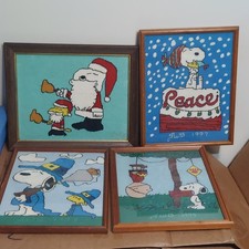 Vintage Snoopy Peanuts cross stitching needlepoint finished Products Framed