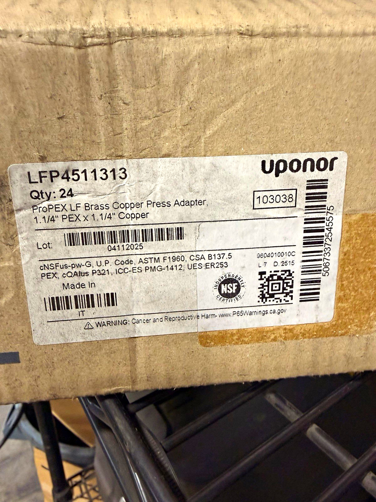 Uponor ProPEX Brass Straight Adapter 1-1/4" PEX x 1-1/4" Copper LFP4511313