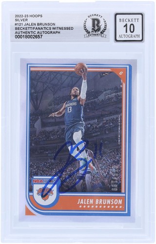 Jalen Brunson Knicks Signed 2022-23 Panini Hoops Silver #121 #/199 Bas 10 Card