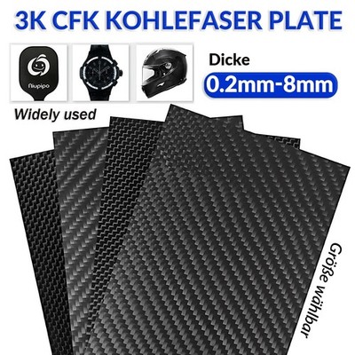 Carbon Platte Dicke 0.2/0.4/0.5/0.6 ~8mm CFK Kohlefaser Plate 3K / Größe wählbar