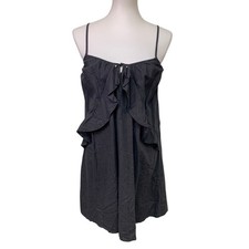 New Aerie Womens Small Dark Gray Spaghetti Strap Front Tie Flowy Mini Dress