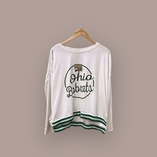 Ohio Bobcats Women’s M Sweatshirt White Green Striped Long Sleeve Pullover