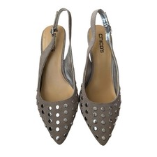 Chicos Women  s Sling Back Heels Silver Studs Taupe Size 7
