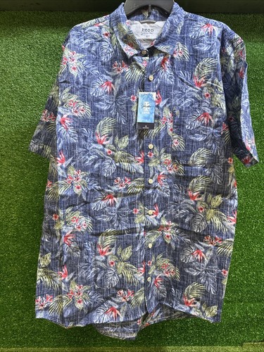 IZOD Men's Tall Saltwater Dockside Short Sleeve Button Down Shirt navy  XLT