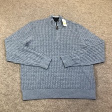 Nautica Sweater Mens Medium Blue 1/4 Zip Mock Neck Geometric Knit New Tags