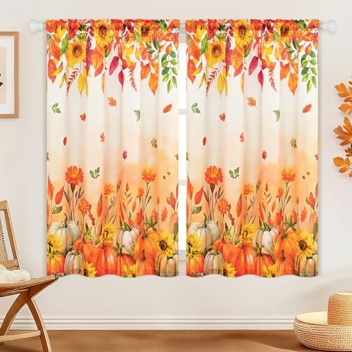 Fall Curtains for Living Room 63 Inch Length 52"W x 63"L (Pack of 2) Orange - Bild 2 von 8