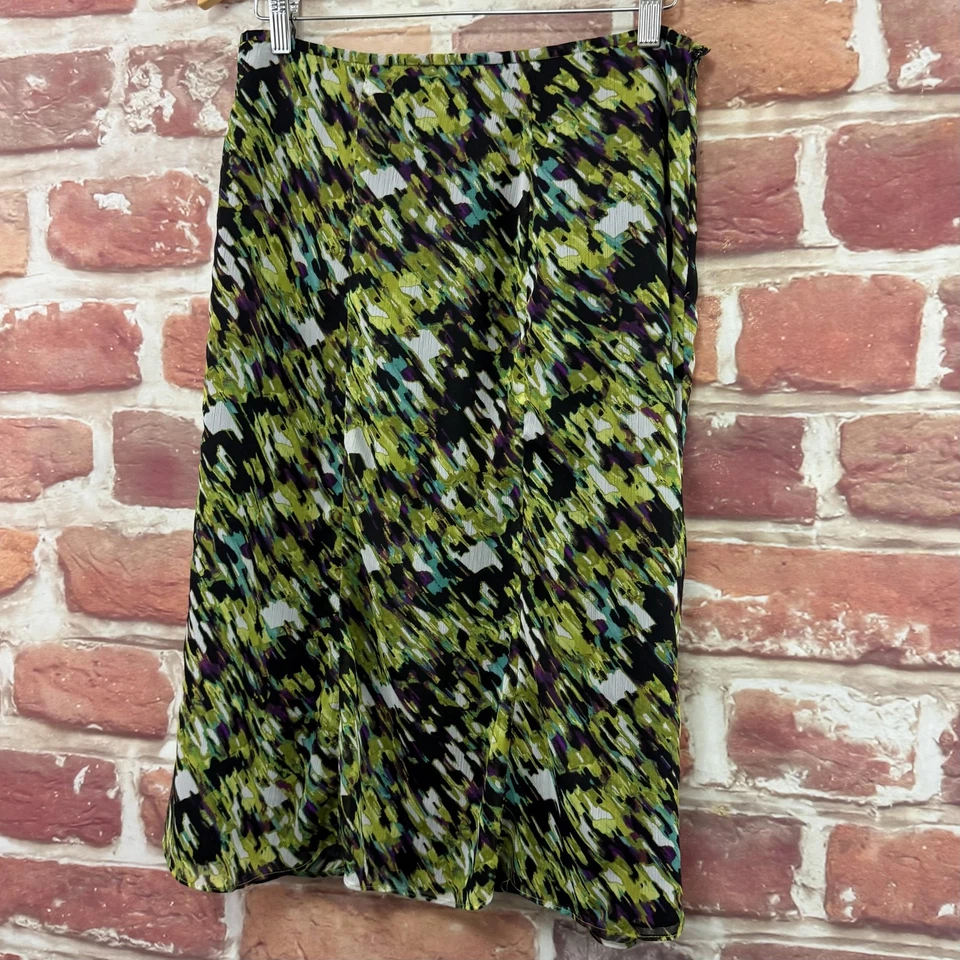 Saia Le Suit Feminina 8 Multicolorida Abstrata Chiffon Casual Carreira Midi Com Zíper - Imagem 3 de 4