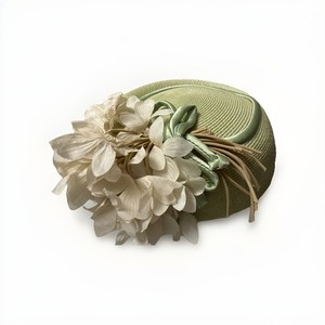 Sage Green Fascinator hat with hydrangeas 