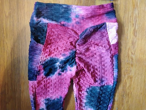 Women's Pink & Black Tye Dye Scrunch Butt Lift Yoga Leggings & Crop Top Size S/M - Picture 6 of 6