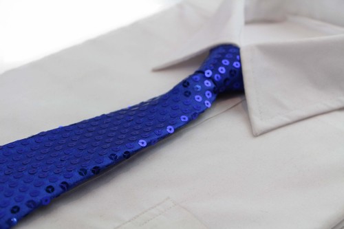 Teen Boys Kids Royal Blue Sequin Elastic Neck Tie - Picture 2 of 3
