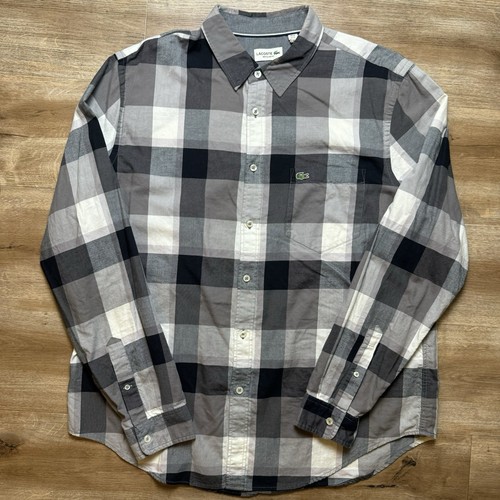 Camicia Lacoste uomo XL grigia a quadri manica lunga con bottoni vestibilità regolare logo preppy - Foto 2 di 9