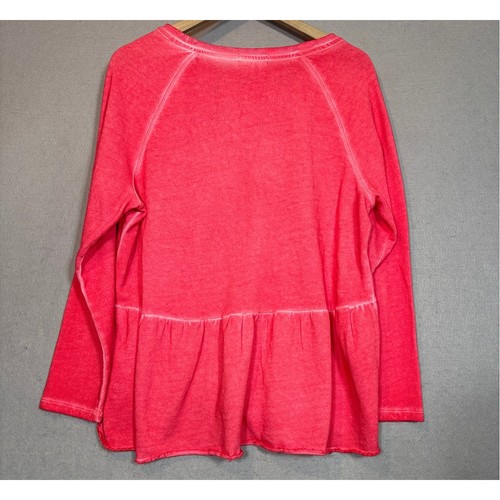 Style & Co Pink Peplum Top L Long Sleeve Distressed Femme Soft Romantic Casual - Picture 2 of 6