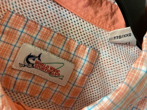 Mens World Wide Sportsman Fishing Shirt Button down 2XL Vented Back Salmon Plaid - Picture 3 of 4
