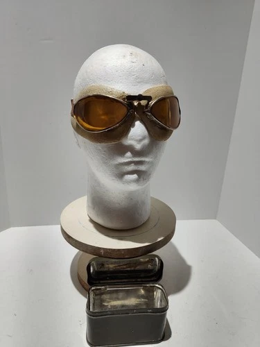 French Army Military WWII WW2 Motorcycle / Aviator Goggles, France NOS in Tin