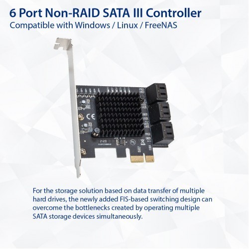 Open Box- 6 Port SATA III to PCIe 3.0 x1 NON-RAID Expansion Card - Picture 2 of 6