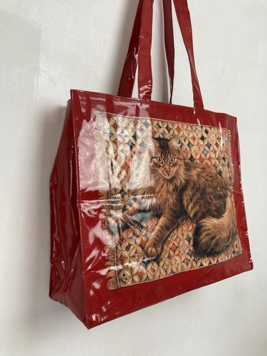 Bolso de Mano Comprador Vintage Tela Aceite Algodón PVC Gatos Lesley Anne Marfil Pasados Tiempos - Imagen 4 de 12