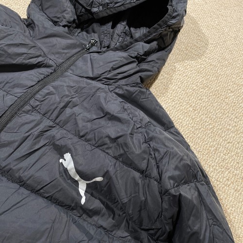 Puma Down Jacket Mens Large Black Football Sports Puffer Hooded - Picture 2 of 10