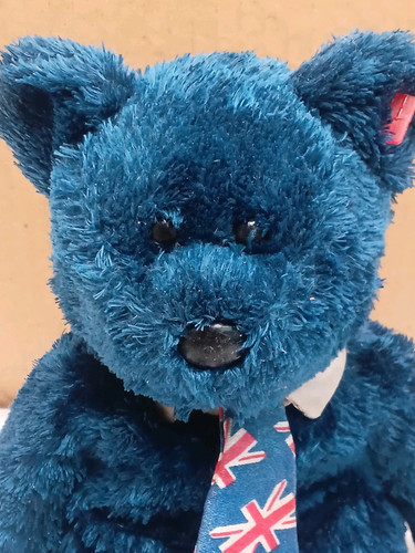 Ty beanie baby Pops 8 pollici orso blu con cravatta bandiera Union Jack con omaggio Regno Unito P&P - Foto 12 di 18