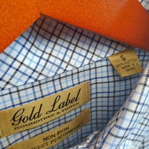 Roundtree & Yorke GOLD LABEL Mens SMALL White Blue Plaid No Iron L/S Dress Shirt - Picture 5 of 6