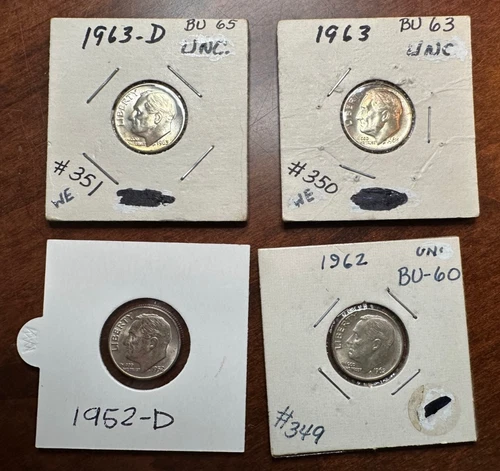 Lot of Four (4) Silver Roosevelt Dimes 90% Silver High Grade, UNC