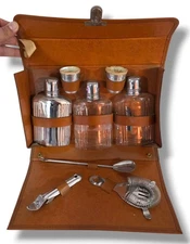 Vintage Bartender Leather Travel Kit W/ Case 1960s