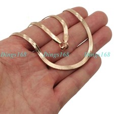 Real 18K Rose Gold Filled Tarnish-Free 4 mm 18" Shiny Flat Snake Chain Necklace