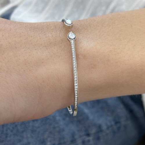 Pear Lab-Created Diamond Bangle Bracelet 0.55ct F/VS 14K White Gold - Picture 5 of 7
