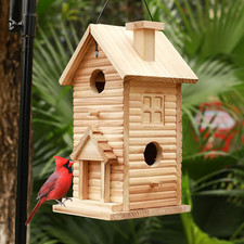 Casa Bluebird de madera de 2 agujeros al aire libre 2 habitaciones caja de anidación colgante pajarera madera