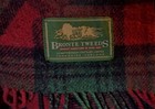 BRONTE TWEEDS ENGLAND DEEP BURGUNDY & GREEN PLAID FRINGED WOOL THROW 60 X 68 EUC
