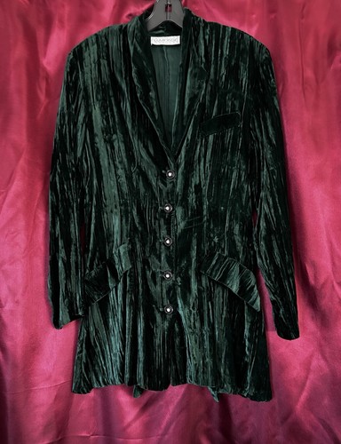 Giacca cardigan blazer vintage anni 80-90 Rampage verde velluto schiacciato mod gotico - Foto 4 di 10