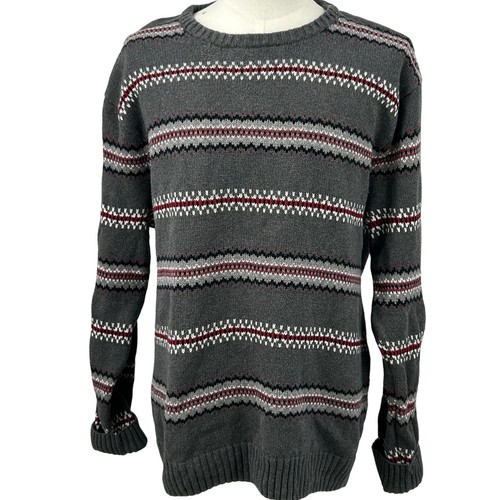 Ralph Lauren Chaps Sweater Mens XL Gray Pullover Classic Fair Isle Crew Neck - Picture 2 of 9