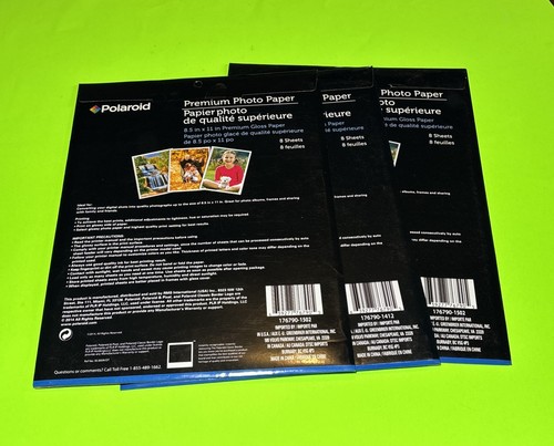Lot 3 POLAROID PREMIUM PHOTO GLOSS PAPER 8 SHEETS 24 Total (8.5 in x 11 in) NEW - Picture 2 of 2