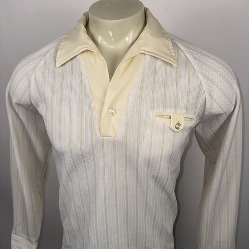 Vintage 60s 70s Knit Shirt Sears Disco Rat Pack MCM Mod Soul Train Mens Large - Picture 6 of 16