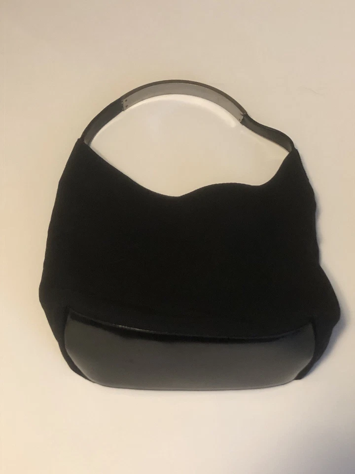 GUCCI Bolso de Mano Lona Mango Plateado Bolso Negro 001 3298 002122 Auténtico Diseñador Foto 3 de 4