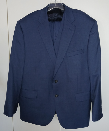 STAFFORD SLIM FIT TRAVEL BLUE 3-PC SUIT-46S-WOOL BLEND-WORN ONCE-NICE