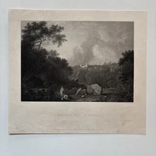 Antique Engraving Roman Maecenas' Villa at Tivoli classical landscape style 1833