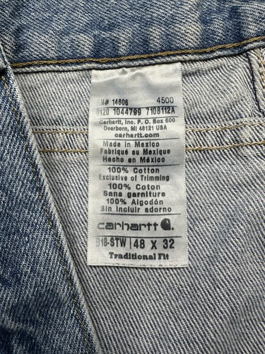 Carhartt Jeans Mens 48x32 Blue Traditional Fit Relaxed Straight Work Denim Pants - Picture 6 of 8
